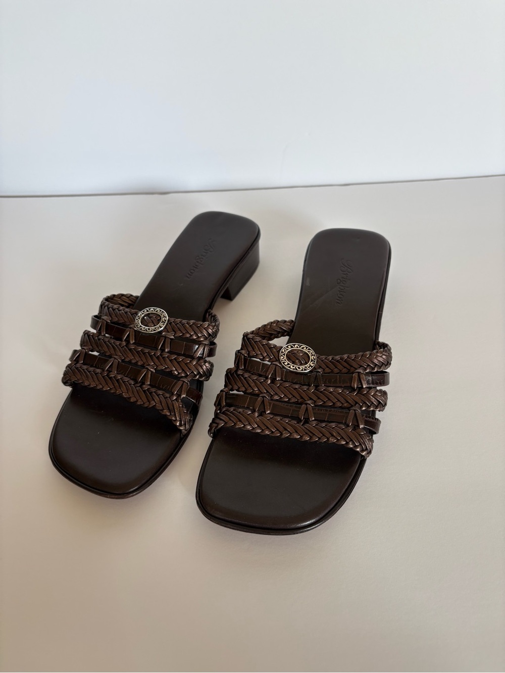 Brighton Rita Brown Woven Leather Slide Sandals Women’s 6.5